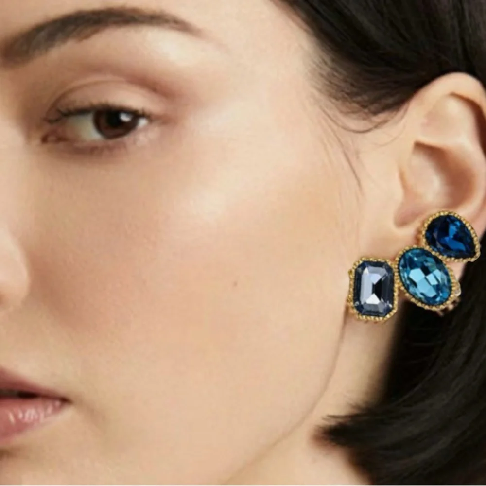 OSCAR de La Renta • BLUES Emerald-Cut Climber Ear Cuffs Clip On.